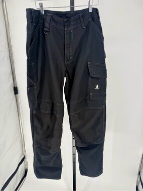Men's Black Utility Cargo Pants with D-Ring and Patch Logo